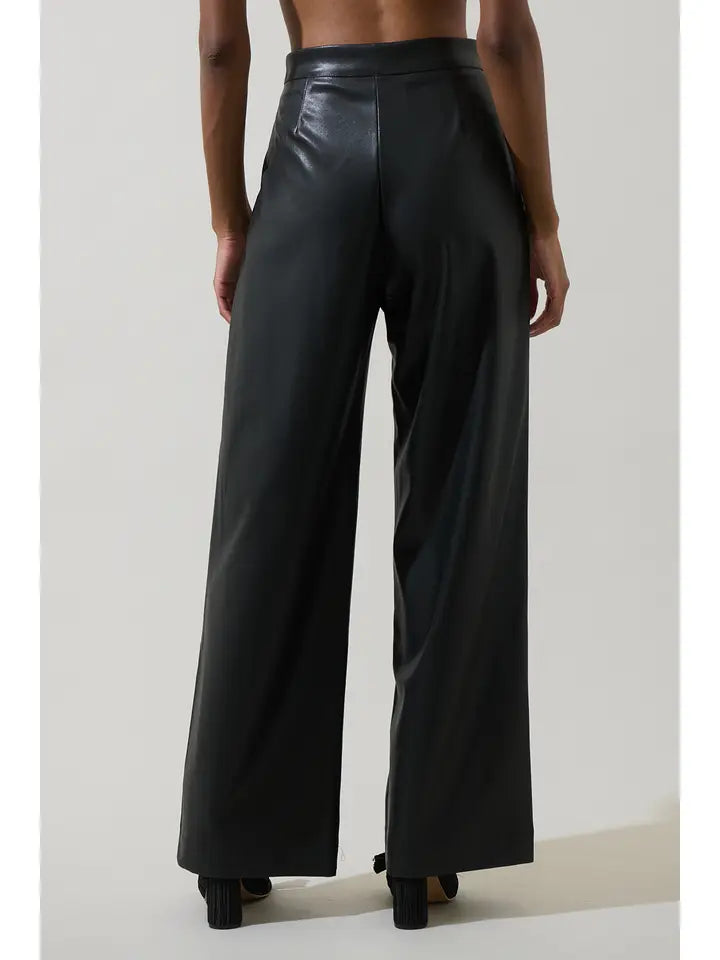 ANISA LEATHER BERN WIDE LEG PANTS - BLACK