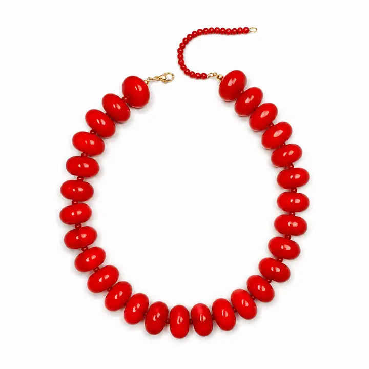 POLISHED BEAD STATEMENT NECKLACE - RED