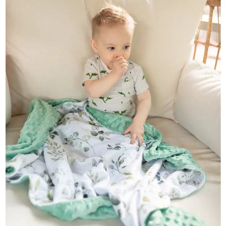 PREMIUM BABY & TODDLER MINKY BLANKET - EUCALYPTUS GREENERY