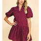 COLLARED TIERED MINI DRESS - BERRY