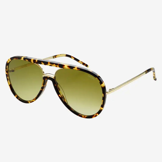 SHAY AVIATOR SUNGLASSES - TORTOISE/LIGHT GREEN