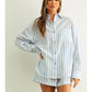 STRIOED BUTON DOWN LINEN SHIRT - BLUE