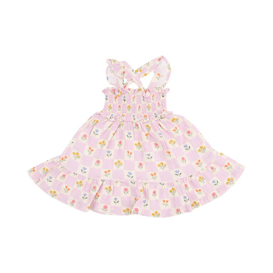 SMOCKED RUFFLE SUNDRESS - FLORAL CHECK