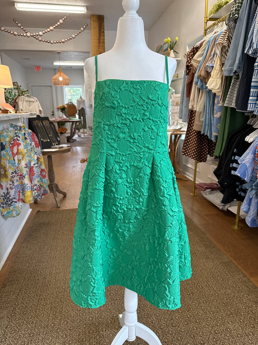 SPAGHETTI STRAP TEXTURED DRESS - GREEN