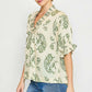 WILLOW VINE RUFFLE TRIM BLOUSE - GREEN MIX