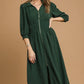 SMOCKED WAIST MIDI DRESS WITH FRONT ZIP - PALM GREEN