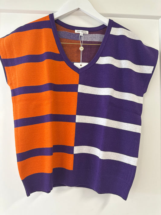 HANNAH SWEATER TOP -ORANGE/PRUPLE