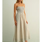 STRIPED FABRIC WITH SMOCKING TOP MAXI DRESS - TAN