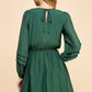 PLEATED DETAIL LONG SLEEVE DRESS - HUNTER GREEN