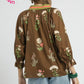 FLORAL CONTRAST TRIM BLOUSE - BROWN MIX