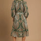 ABSTRACT PRINT MIDI DRESS - GREEN