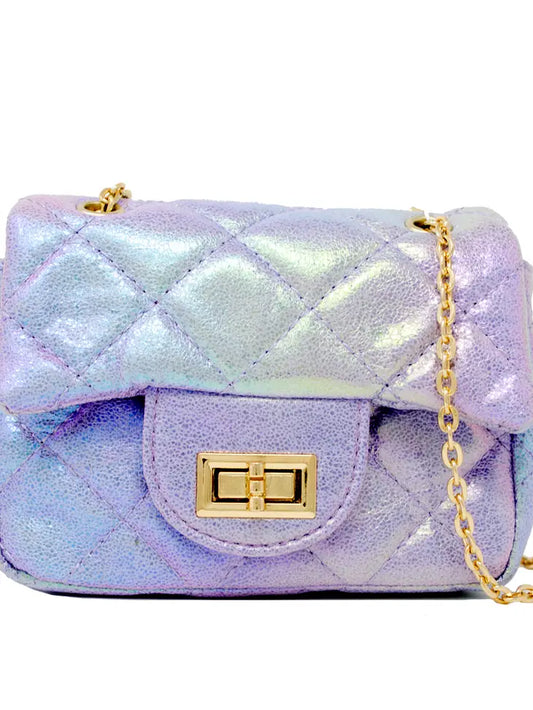CLASSIC QUILTED SHINY MINI BAG - PURPLE