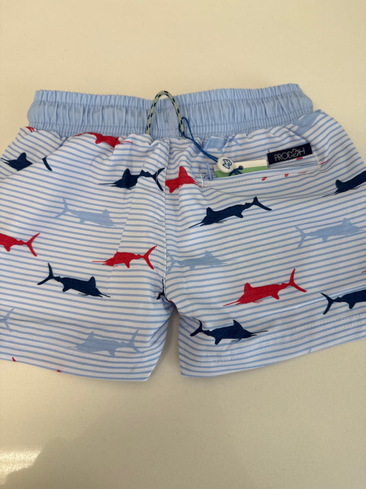 BOYS BOGIE BOARD SWIM TRUNKS - WINDSURFER FISH PRINT