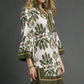 BAROQUE FLORAL TUNIC TOP WITH GOLD TRIM - OLIVE MIX