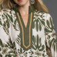 BAROQUE FLORAL TUNIC TOP WITH GOLD TRIM - OLIVE MIX
