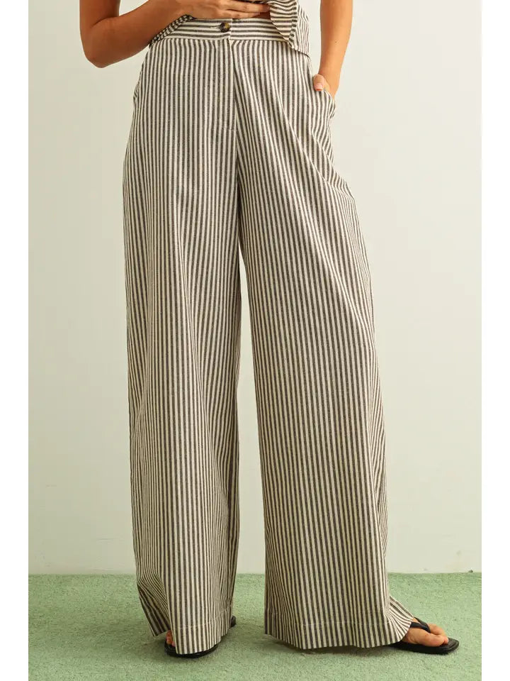 STRIPED PATTERN WIDE LEG TROUSER - BROWN