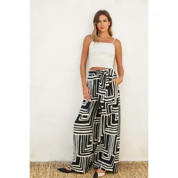 RUNAWAY LOOPED BELT PANTS - BLACK/CREAM