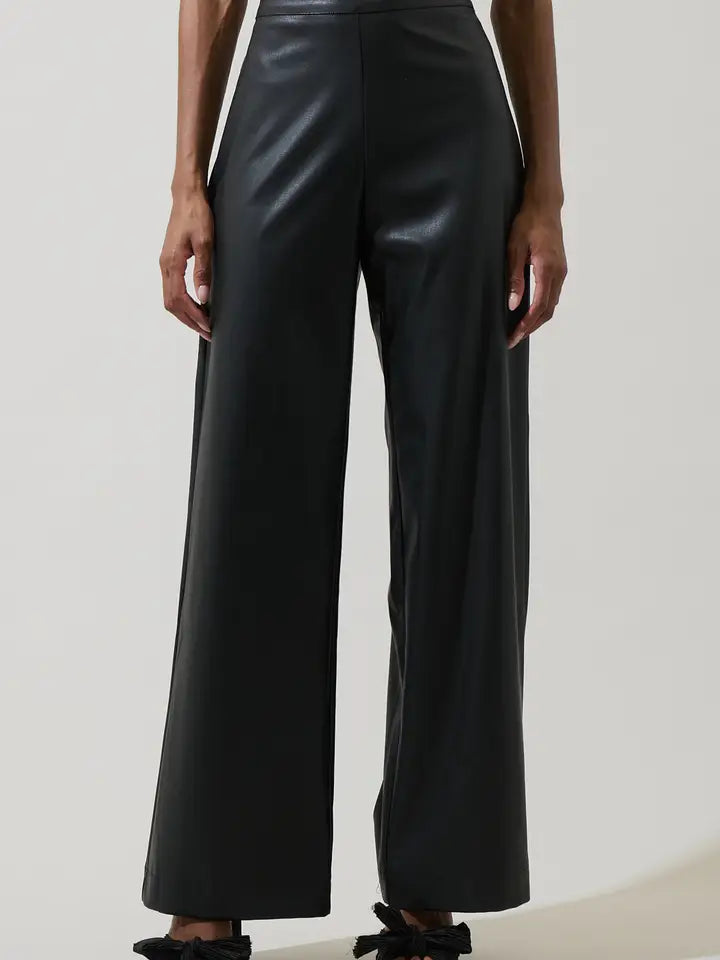 ANISA LEATHER BERN WIDE LEG PANTS - BLACK