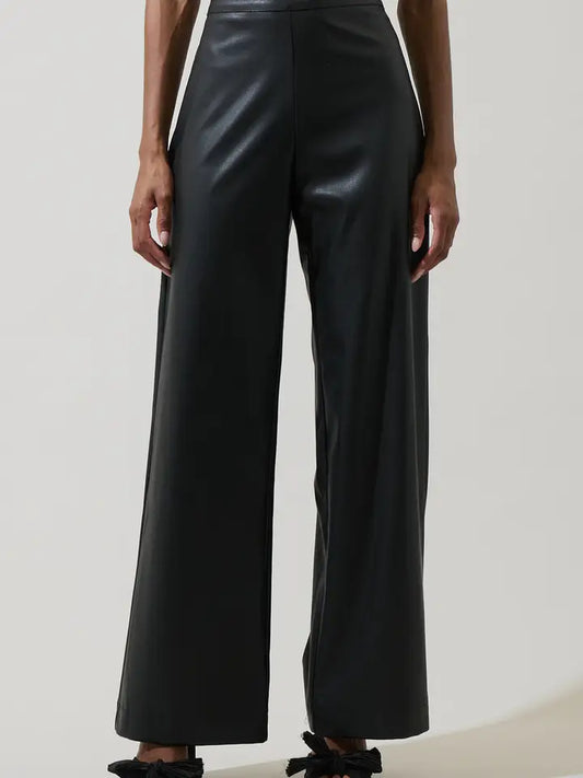 ANISA LEATHER BERN WIDE LEG PANTS - BLACK