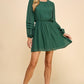 PLEATED DETAIL LONG SLEEVE DRESS - HUNTER GREEN