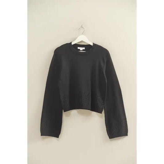 UNIQUE EYELET DETAILED LONG SLEEVE SWEATER - BLACK