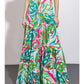 PRINTED WOVEN MAXI SKIRT - GREEN/PINK