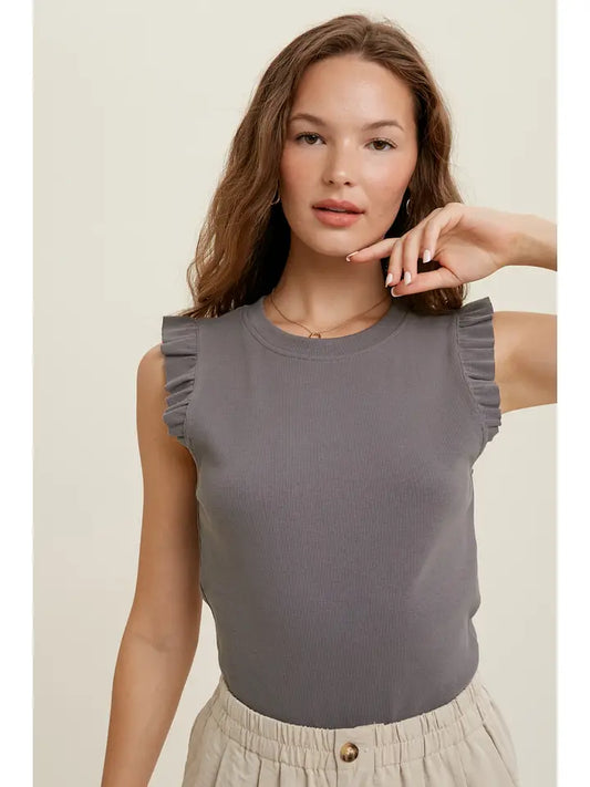 RIBBED KNIT TANK TOP - CHARCOAL