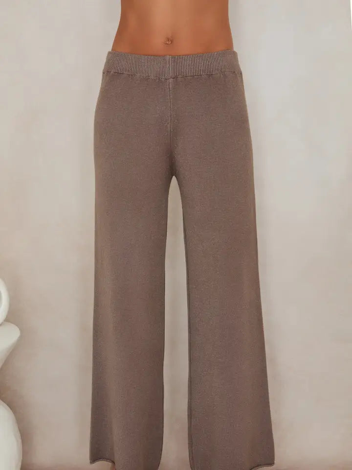 CROP KNIT FLARE COZY PANT - DARK MOCHA