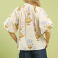 FLORAL PRINT V-NECK TOP - CREAM/HONEY