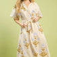 FLORAL PRINT V-NECK MAXI DRESS - CREAM/HONEY