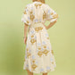 FLORAL PRINT V-NECK MAXI DRESS - CREAM/HONEY