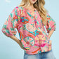 PAISLEY PRINT V-NECK - PINK MIX