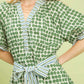 MIX PRINTED SHORT SLEEVE DRESS WITH TIE WAIST - GREEN MIX