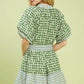 MIX PRINTED SHORT SLEEVE DRESS WITH TIE WAIST - GREEN MIX