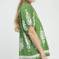 BOHO PRINT SPLIT-NECK SHORT SLEEVE TOP - GREEN