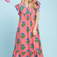 FLORAL RUFFLE TRIM TIERED MAXI DRESS - PINK MIX