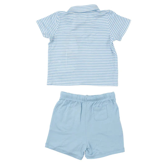 POLO SHIRT & SHORT SET - BLUE STRIPE