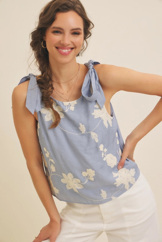 ROMANTIC EMBROIDERY BLOUSE - DUSTY BLUE