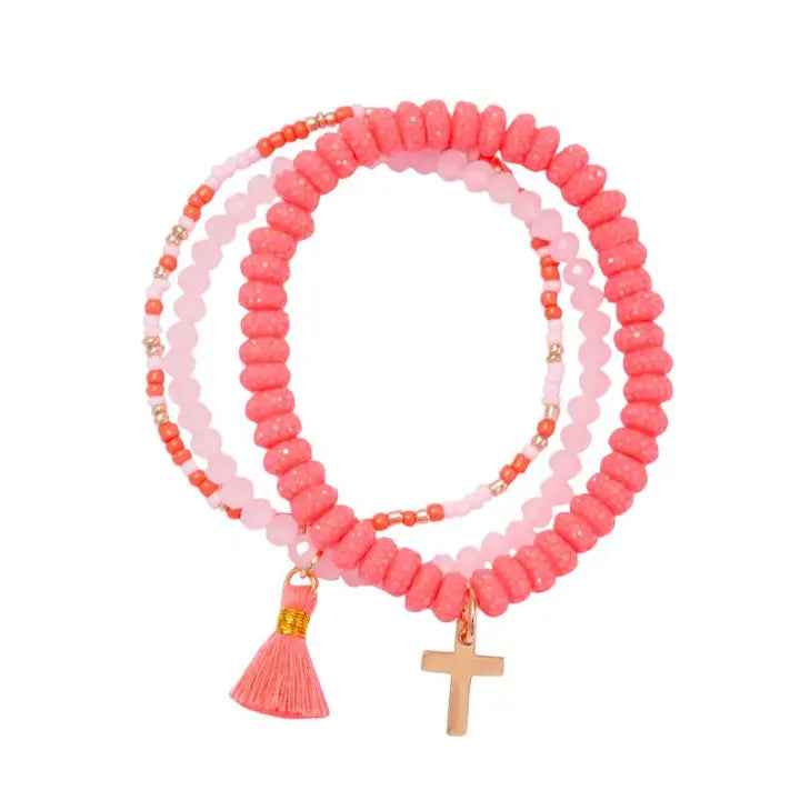 KIDS SET OF THREE BREADED STRETCH BRACELET - ASSORTED