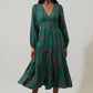 PLAID BUTTON DOWN MIDI DRESS - GREEN MULTI