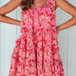 TIERED RUFFLED SQUARE NECK FLORAL MINI DRESS - ROSE RED