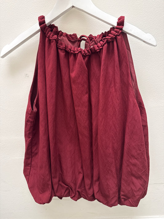 GATHERED NECKLINE WITH TIE HALTER STYLE TOP - CRIMSON