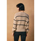 FLUFFY STRIPED BUTTON DOWN CARDIGAN - SAND/CHARCOAL