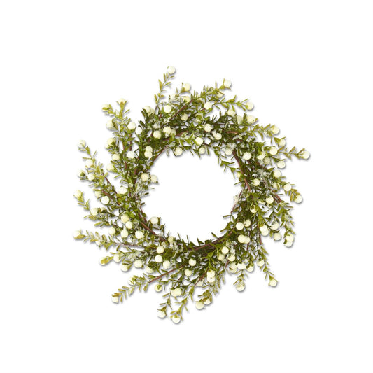 14.5 INCH GLITTERED SNOWY WHITE BERRY LEAF CANDLE RING