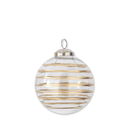 3.5 INCH GOLD GILDED STRIPE ETCHED CLEAR GLASS ORNAMENT