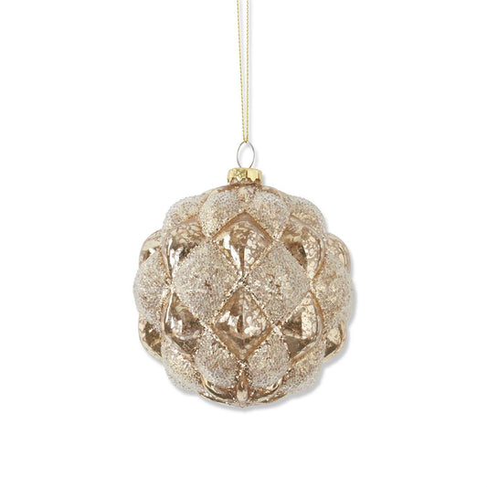 4.5 INCH BEADED GOLD MERCURY GLASS ROUND HOBNAIL ORNAMENT
