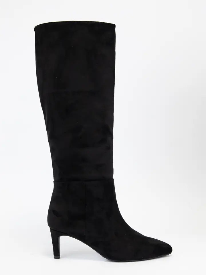 JOANNA FAUX SUEDE POINTED TOE TALL BOOT - BLACK