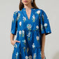 FLORAL DIXIE SPLIT NECK SHIFT DRESS - BLUE