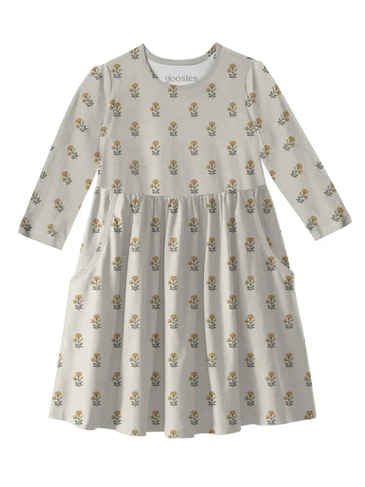 MARIGOLD BLOCK PRINT 3/4 SLEEVE DRESS
