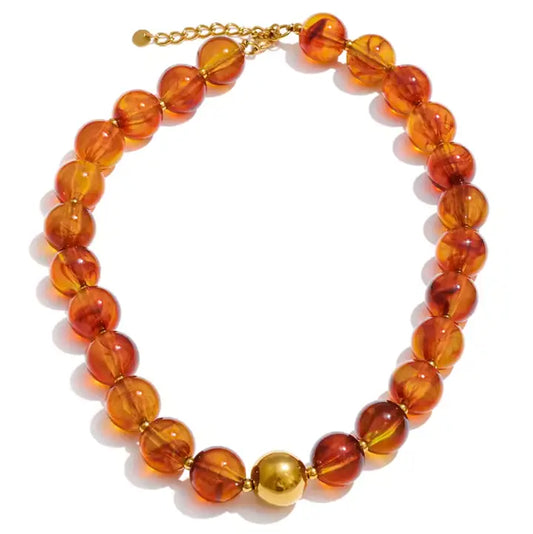 AMBER RESIN BEAD STAEMENT NECKLACE